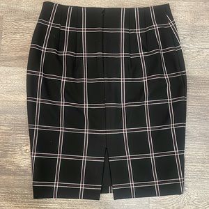 Express Black Pencil Skirt w/ Burgundy and White Stripes